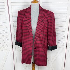 Vintage Chad Stevens Buffalo Check Long Boyfriend Blazer Red Black‎ 12